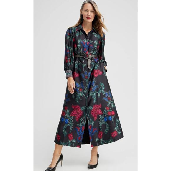 Chico’s Plus Satin‎ Scroll Print Button Front Shirt Dress Pockets Size 18 - Picture 3 of 11